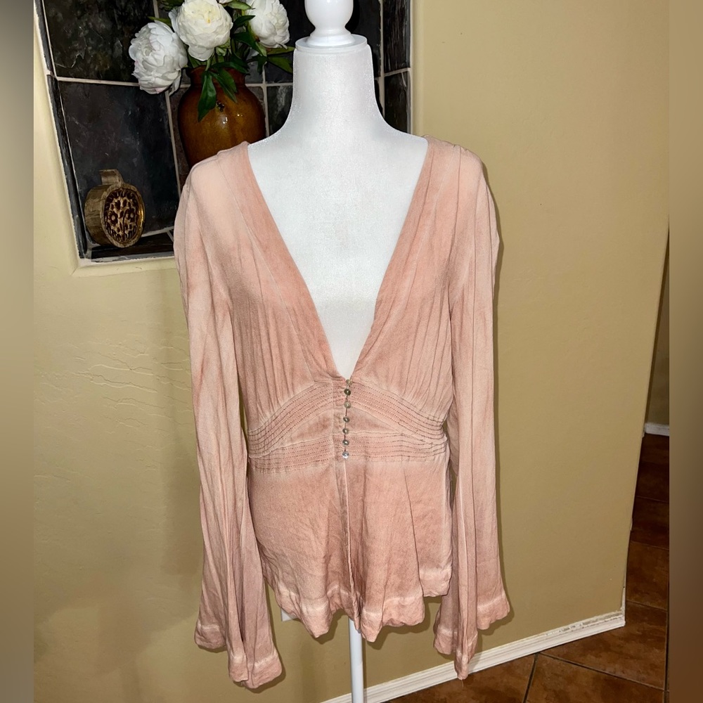 Free People Bell Sleeve Peasant Blouse Size Large - Picture 2 of 10